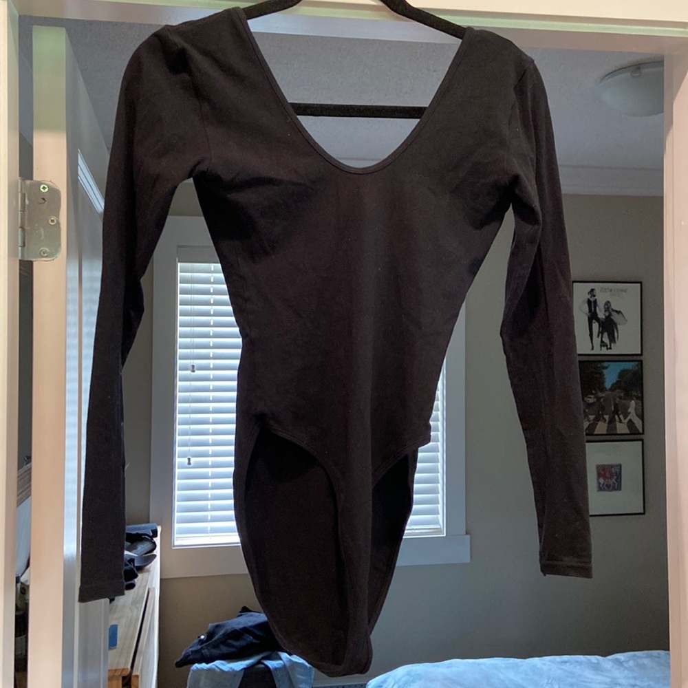 Long sleeve high cut low back bodysuit